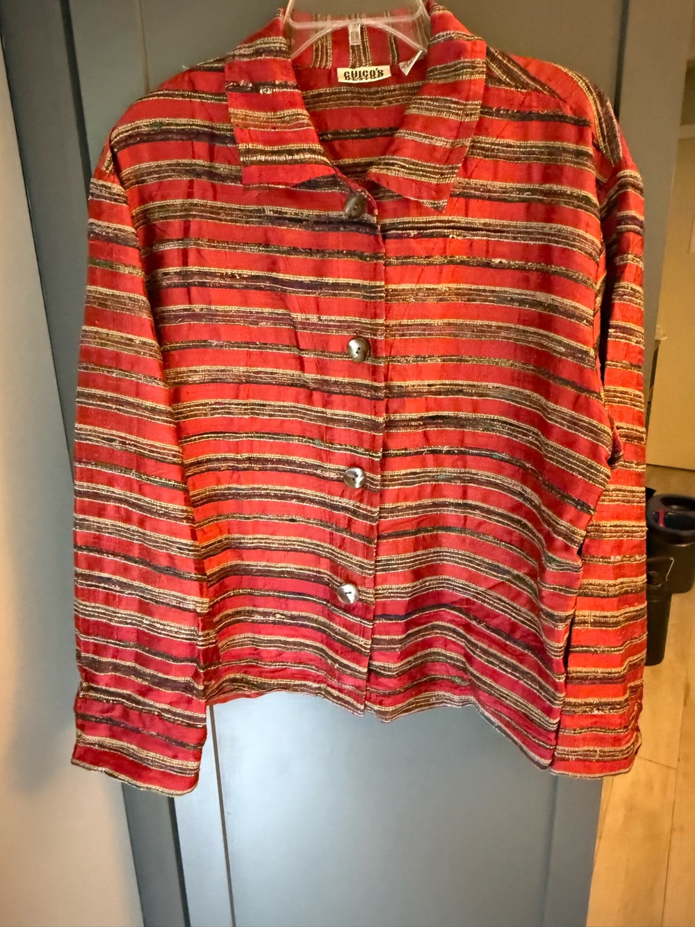 Chico's Red Striped Button-Down Jacket/Top